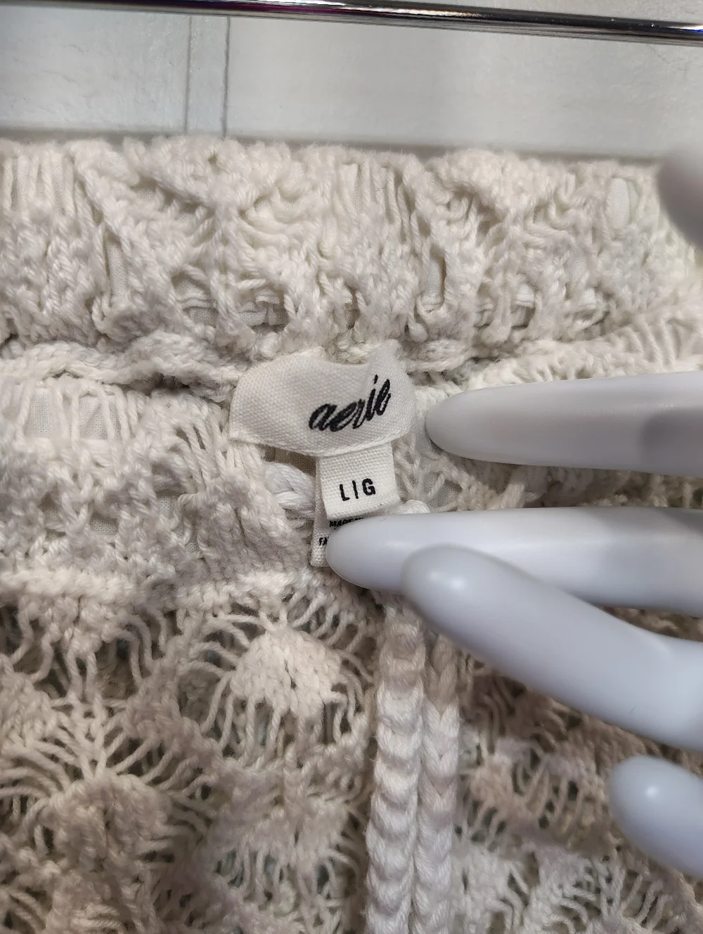 Aerie White Crochet Maxi Skirt Boho Beach Cover Up Drawstring Slit Size L Cotton - Picture 4 of 8